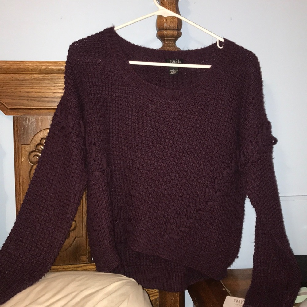Rue21 Burgundy Sweater with Lace up Front/Sleeves